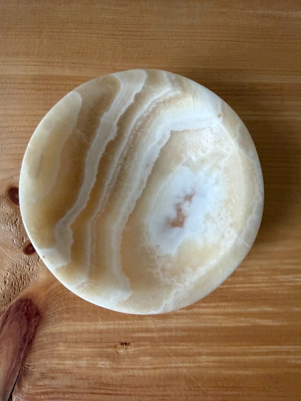 Vintage Hand Carved Banded Onyx Catchall Dish | 5" Marbled Stone Bowl - Picture 2 of 8